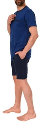 Normann Pyjama Herren Shorty Pyjama Dunkelblau/Blau/Hellblau
