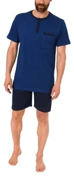 Normann Pyjama Herren Shorty Pyjama Dunkelblau/Blau/Hellblau