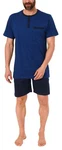 Normann Pyjama Herren Shorty Pyjama Dunkelblau/Blau/Hellblau
