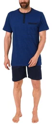 Pyjama Herren Shorty Pyjama kurzarm in Streifenoptik und mit Knopfleiste