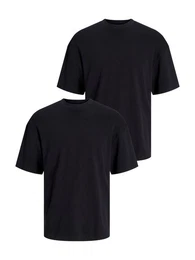 T-Shirt 2er-SET Basic T-Shirt Rundhals Dropped Shoulder Oversized Shirt (2-tlg) 8394 in Schwarz