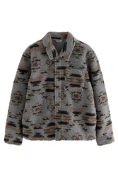 Next Fleecejacke Fleece-Hemdjacke mit Print Grau/Blau