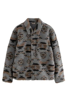 Next Fleecejacke Fleece-Hemdjacke mit Print Grau/Blau