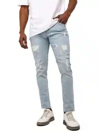 Skinny-fit-Jeans Lssige Herren Destroyed Skinny Jeans Hellblau 318 W36/L32