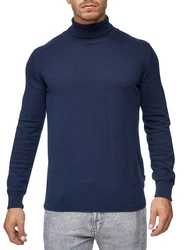 Indicode Eldo Feinstrickpullover Rollkragen Herren Dunkelblau/Grau
