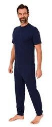 Normann Care Pyjama Herren Pflegeoverall mit Rücken Reißverschluss Dunkelblau/Blau