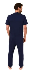 Normann Care Pyjama Herren Pflegeoverall mit Rücken Reißverschluss Dunkelblau/Blau
