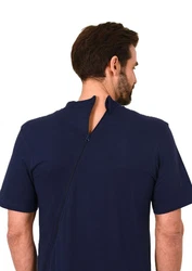 Normann Care Pyjama Herren Pflegeoverall mit Rücken Reißverschluss Dunkelblau/Blau
