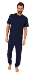 Normann Care Pyjama Herren Pflegeoverall mit Rücken Reißverschluss Dunkelblau/Blau