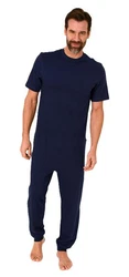 Normann Care Pyjama Herren Pflegeoverall mit Rücken Reißverschluss Dunkelblau/Blau
