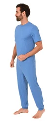 Normann Care Pyjama Herren Pflegeoverall mit Rücken Reißverschluss Blau/Hellblau