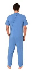 Normann Care Pyjama Herren Pflegeoverall mit Rücken Reißverschluss Blau/Hellblau
