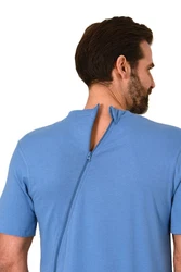 Normann Care Pyjama Herren Pflegeoverall mit Rücken Reißverschluss Blau/Hellblau