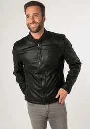 Lederjacke MMChesney mit Reiverschluss, Reiverschlusstaschen, Stehkragen, Ziersteppung
