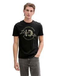 TOM TAILOR Denim T-Shirt mit Frontprint Schwarz/Grau/Khaki