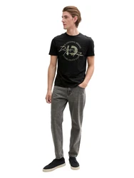 TOM TAILOR Denim T-Shirt mit Frontprint Schwarz/Grau/Khaki