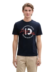 TOM TAILOR Denim T-Shirt mit Frontprint Dunkelblau/Hellblau
