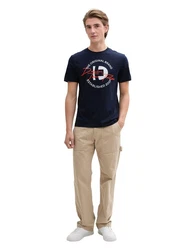 TOM TAILOR Denim T-Shirt mit Frontprint Dunkelblau/Hellblau