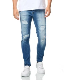 Skinny-fit-Jeans Herren Skinny Fit Jeans im Destroyed Look Blau W32/L32 Used Look