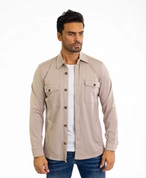 Denim Distriqt Langarmhemd Sportliches Herrenhemden mit Elasthan Beige