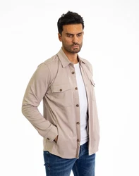 Denim Distriqt Langarmhemd Sportliches Herrenhemden mit Elasthan Beige
