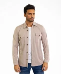 Denim Distriqt Langarmhemd Sportliches Herrenhemden mit Elasthan Beige