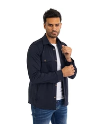 Denim Distriqt Langarmhemd Sportliches Herrenhemden mit Elasthan Navy