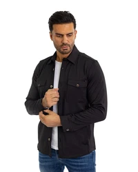 Denim Distriqt Langarmhemd Sportliches Herrenhemden mit Elasthan Schwarz