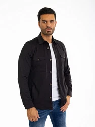 Denim Distriqt Langarmhemd Sportliches Herrenhemden mit Elasthan Schwarz