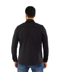 Denim Distriqt Langarmhemd Sportliches Herrenhemden mit Elasthan Schwarz