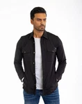 Denim Distriqt Langarmhemd Sportliches Herrenhemden mit Elasthan Schwarz