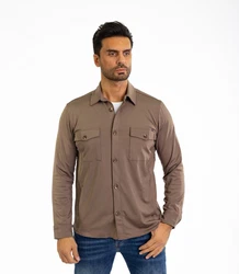 Denim Distriqt Langarmhemd Sportliches Herrenhemden mit Elasthan Braun