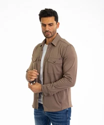 Denim Distriqt Langarmhemd Sportliches Herrenhemden mit Elasthan Braun