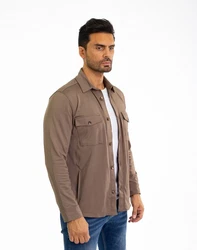 Denim Distriqt Langarmhemd Sportliches Herrenhemden mit Elasthan Braun