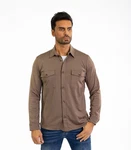 Denim Distriqt Langarmhemd Sportliches Herrenhemden mit Elasthan Braun