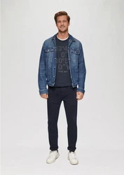 s.Oliver Sweatshirt mit Flock-Print Applikation Dunkelblau/Hellblau/Blau