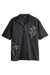 Next Kurzarmhemd Jersey-Hemd Schwarz/Dunkelgrau/Grau/Lila