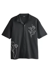 Next Kurzarmhemd Jersey-Hemd Schwarz/Dunkelgrau/Grau/Lila