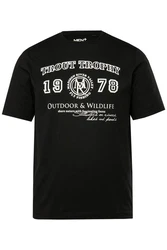 Men Plus T-Shirt Halbarm Brustprint Schwarz/Braun