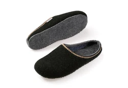 naturling Herren Filz Slipper mit Einlage Hausschuh Schwarz