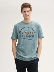 TOM TAILOR T-Shirt mit Logo Print Grün/Türkis/Blau/Grau