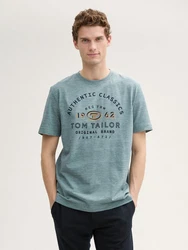 TOM TAILOR T-Shirt mit Logo Print Grün/Türkis/Blau/Grau