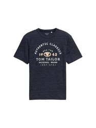 TOM TAILOR T-Shirt mit Logo Print Dunkelblau/Hellblau/Blau