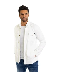 Denim Distriqt Langarmhemd Sportliches Herrenhemden mit Elasthan Weiß