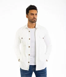 Denim Distriqt Langarmhemd Sportliches Herrenhemden mit Elasthan Weiß