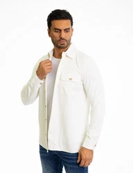 Denim Distriqt Langarmhemd Lässiges Herren Überhemd mit hohem Stretchanteil Weiß