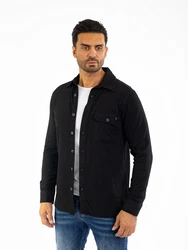 Denim Distriqt Langarmhemd Lässiges Herren Überhemd mit hohem Stretchanteil Schwarz