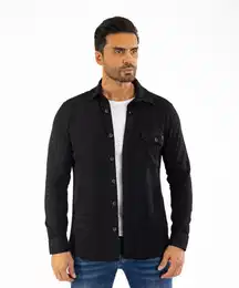 Langarmhemd Lssiges Herren berhemd mit hohem Strechanteil Schwarz M