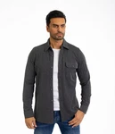 Denim Distriqt Langarmhemd Lässiges Herren Überhemd mit hohem Stretchanteil Antracite