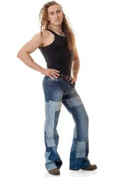 Comycom Bootcut Jeans Herren STAR DEJA-VU Blau/Rosa/Pastell/Braun